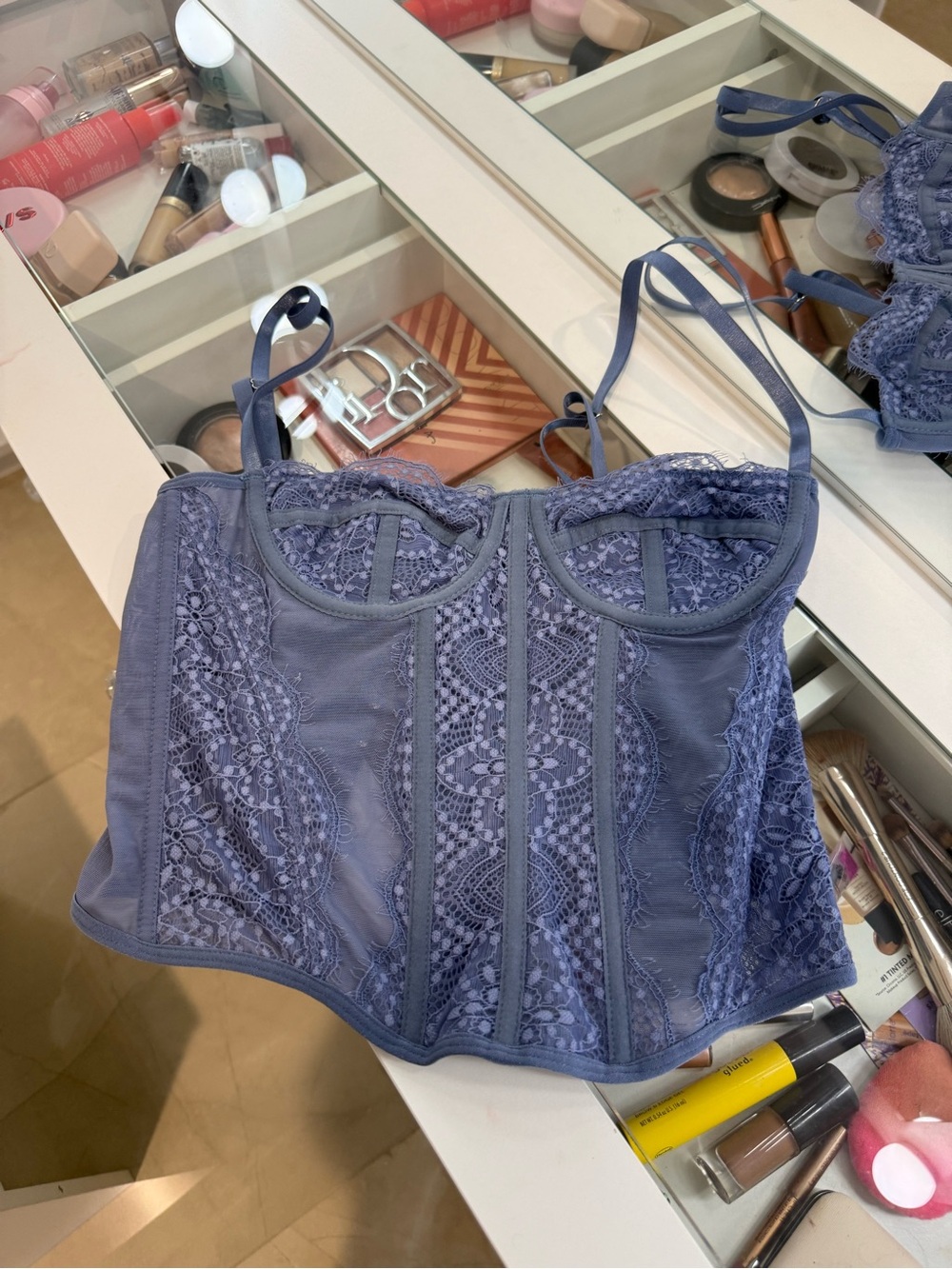 SHEIN Lavender Lace Bustier Crop Top
